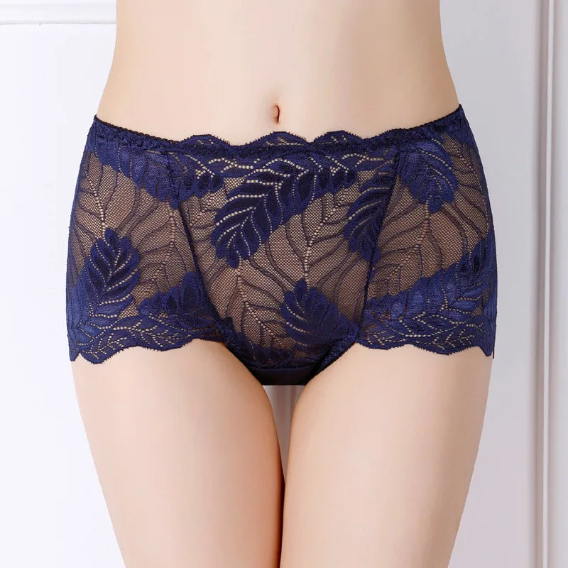 L-4XL Plus Size Women High Waist Panties Sexy Hollow Lace Flowers Embroidery Panty Lingerie Summer Breathable Butt Lifter Briefs