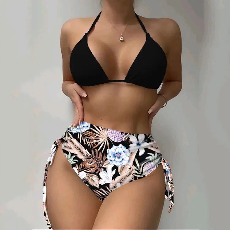 Fashionable Bikini Cover Up Three Piece Set Women Swimsuit Net Shirt High Elasticity Polyester Fabric with Chest Pad Bikinis Set