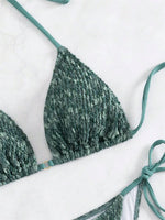 Sexy Green 2 Piece Bikinis Sets Women Halter Metal Stap Push Up Swimsuit 2024 Summer Lace Up Beach Bathing Suit Thong Swimwear