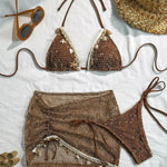 DEKA Knitted Mesh Halter Tie 3 Pieces Bikinis Sets with Package Skirt Swimsuits Beachwear Swimwear Biquini Купальник Женский
