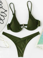 Sexy Neon V-bar Underwired Bikini 2025 Female Ribbed Swimsuit Women Thong Swimwear Two-pieces Bikini set Push up Bathing Suit