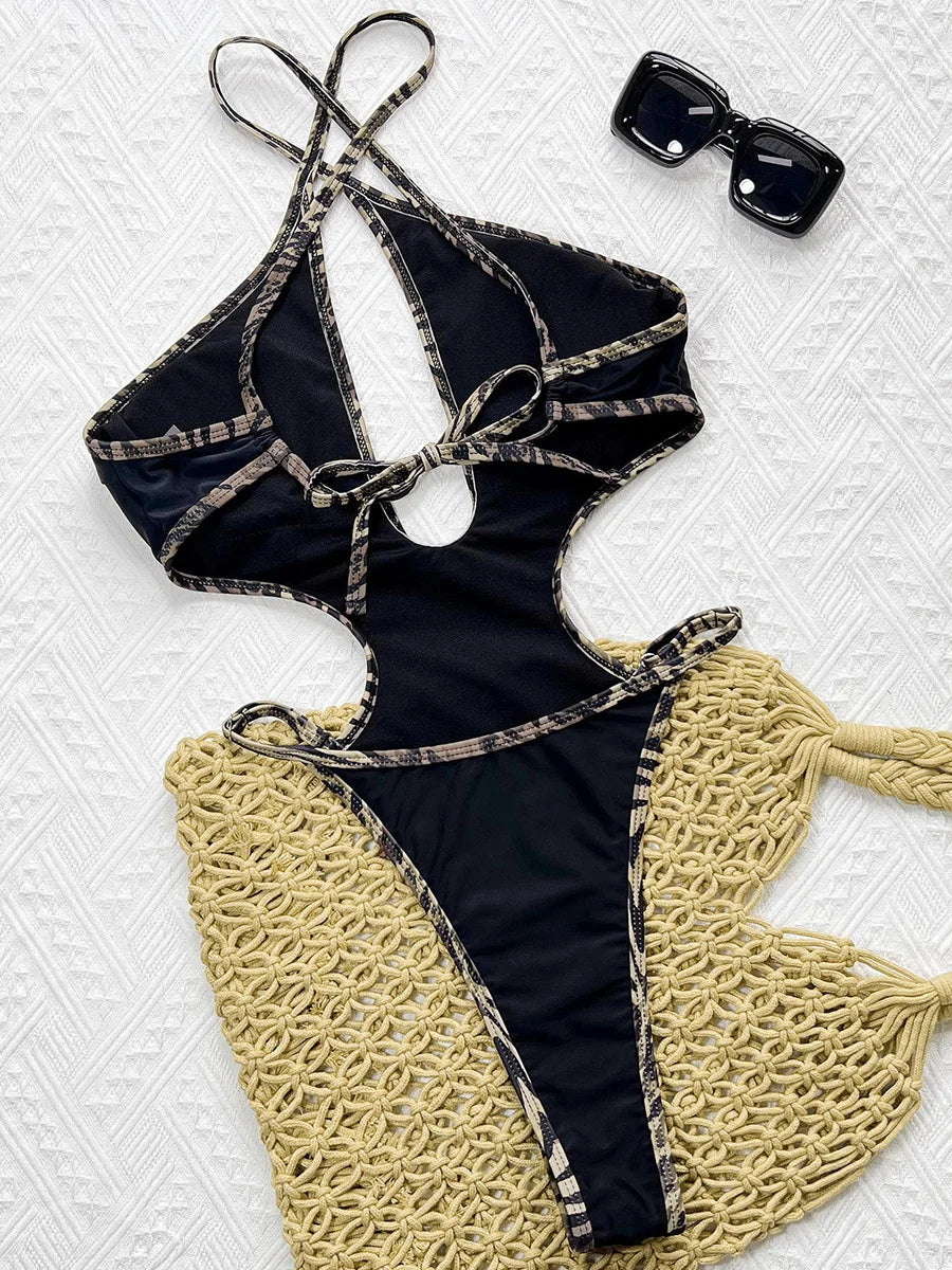 Sexy Hollow Out Cross Backless One Piece Swimsuit Women Thong Swimwear Female Monokini High Leg Cut Bathing Suit Swim Beachwear