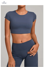 No Padded Women's Yoga T-shirt Short Sleeves Bra Backless Fitness Top Beautiful Back Gym Clothes Form-fitting Running Tee
