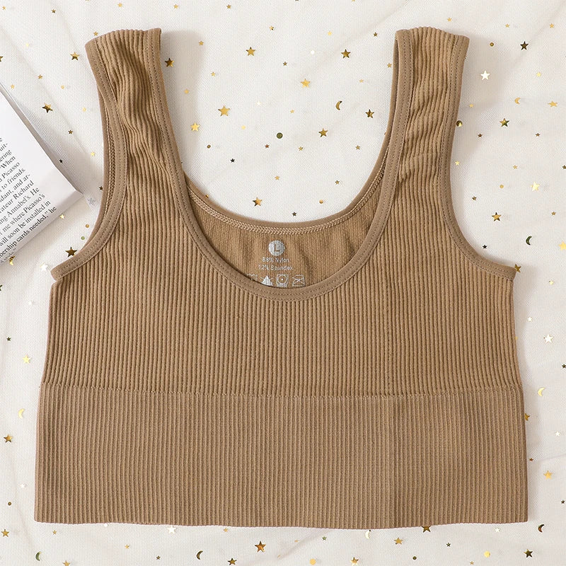 Seamless Bras For Women Streetwear Rib Sports Tank Top Sexy Lingerie No Pads Crop Top Female Fitness Underwear