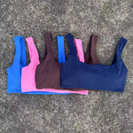 Solid Color Butter Square collar Soft Gym Yoga Underwear Women Hollow back shoulder strap Fitness Vest sport Bra Top With pad