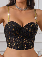Sexy Boned Hanky Women Black Trim Corset Overbust Waist Cincher Bustier Top Suitable For Holiday, Date, Afternoon Tea, Vacation