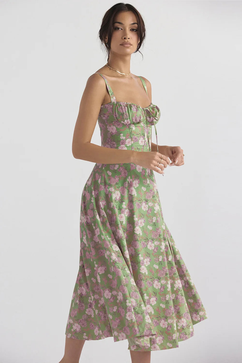 Sexy Low Cut Spaghetti Strap Maxi Dresses For Women Color Flower Printed Chest Wrap Bowknot Leace-up Long Dress Elegant Vestidos