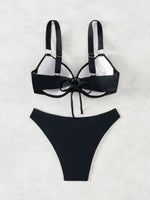 Sexy Black Swimwear Woman 2025 Metal Ring Push Up Padded Bikini Set Summer Bathing Suit Holiday Two Piece Swimsuit Biquini