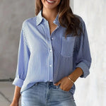Women Shirt Lapel Long Sleeve Women's Shirts Single Breasted Shirt Tops with Patch Pocket Office Tops