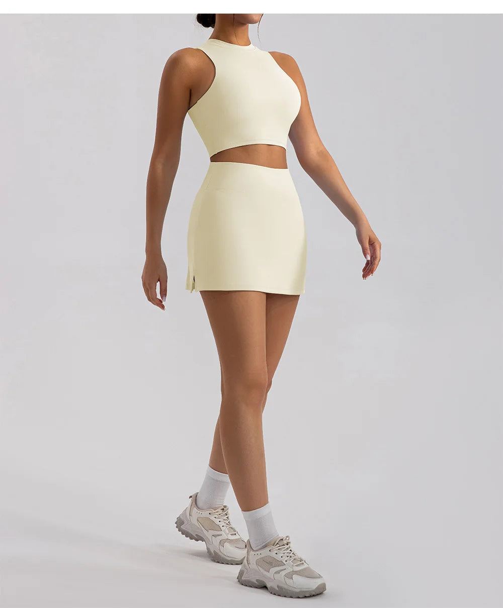 Sports Short Skirt Yoga Set 2PCS Women Tracksuit Gym Tennis Skirt Set Workout Sportswear Golf Dance Athletic Sport Suit