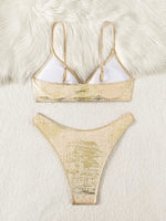 DEKA Ring Metallic Push Up Padded Bra Bathing Suit Beach Wear Women Sexy Thong Bikini Set Silver Gold Biquini Swimwear