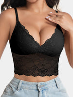 Women's Sexy V-Neck Lace Pattern Splicing Camisole Lightweight Wireless Unpadded Adjustable Straps Soft Lace Hollow-Out Back