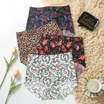 Women High Waist Panties Ice Silk Seamless Tummy Control Briefs Sexy Printing Flowers Soft Comfort Underwear Butt Lifter Panty