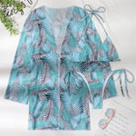 With Cover Up Leaves Printed Bikini Women Swimwear Female Swimsuit Three-pieces Bikini Set Bather Bathing Suit Swim Beachwear