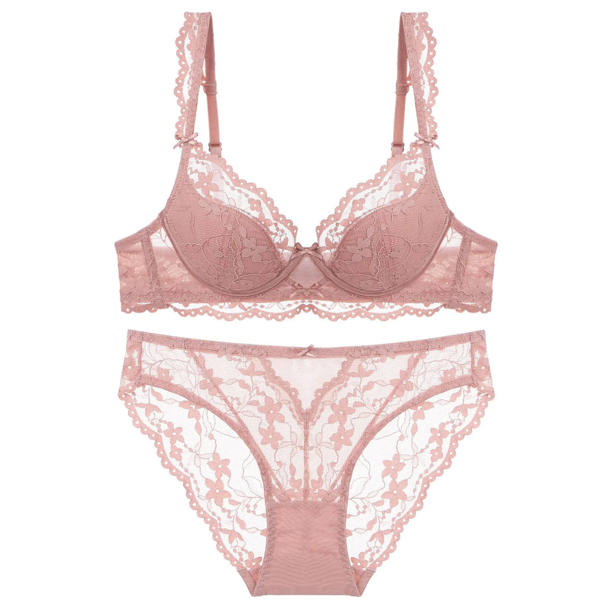 New Women Lace Flowers Embroidery Lingerie Set Sexy Hollow Thin Cup Push Up Bra Summer Comfort Underwear Adjustable Strap Bras