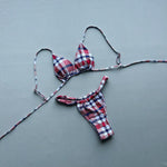 2026 New Summer Women's Plaid Print Swimsuit Strappy Bathing Suit Sexy Lace-up Backless Swimwear Push Up Thong Biquini Beachwear