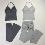 2 Piece Yoga Flares Leggings Set Seamless Women Gym Tank Top and Booty Lift Fitness Flared Pants Open Back Workout Sports Suit