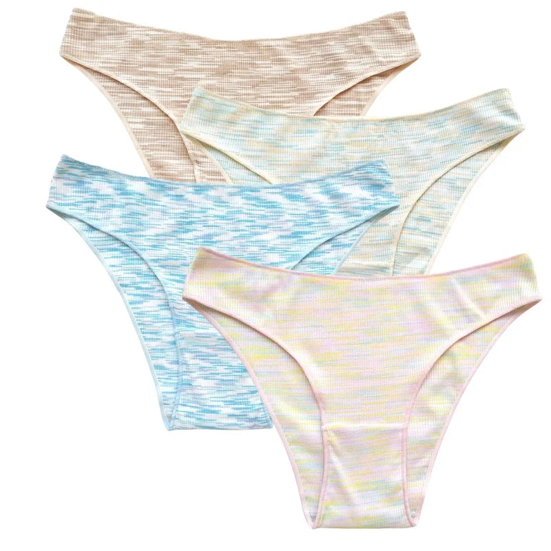 4Pcs/Set Women's Panties Low Rise Briefs Stretch Underwear Female Underpants Colorful Striped Panties Comfort Lingerie S-XL