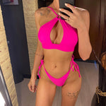 Cut Out Halter Bikini Female Swimsuit Women Swimwear Two-pieces Bikini set Padded Strappy Bather Bathing Suit Swim Lady V3423