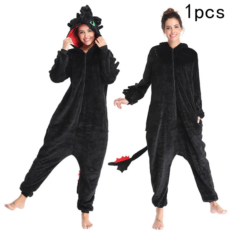 New Toothless Dragon Animal Unisex Adult Kigurumi Unicorn Onesie Pajamas Cartoon Halloween Family Party Costumes Jumpsuits