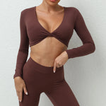 1/2Pcs Pad Long Sleeve Crop Tops Women Gym Yoga Set Sport Gym Scrunch V Back Fitness Leggings Workout Pant Active Suits