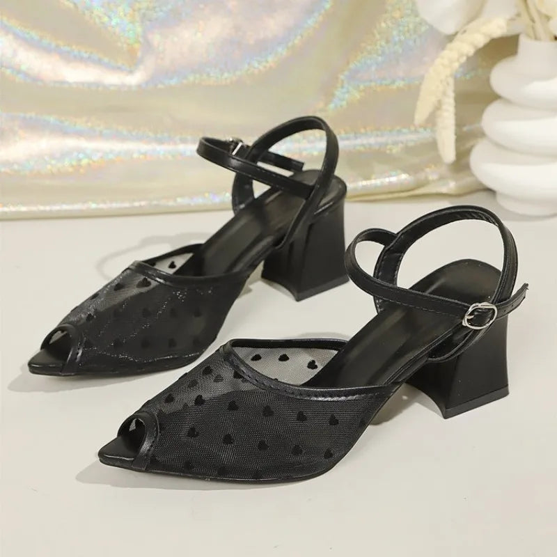 Heel Sandals for Women - Peep Toe Ankle Strap Dress Shoes, Comfortable Thick Heel for Office