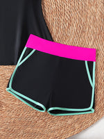 Black White Patchwork Tankini Set Swimwear Women 2026 Double Strap Push Up Tank Top High Waist Pocket Short Two Piece Swimsuit