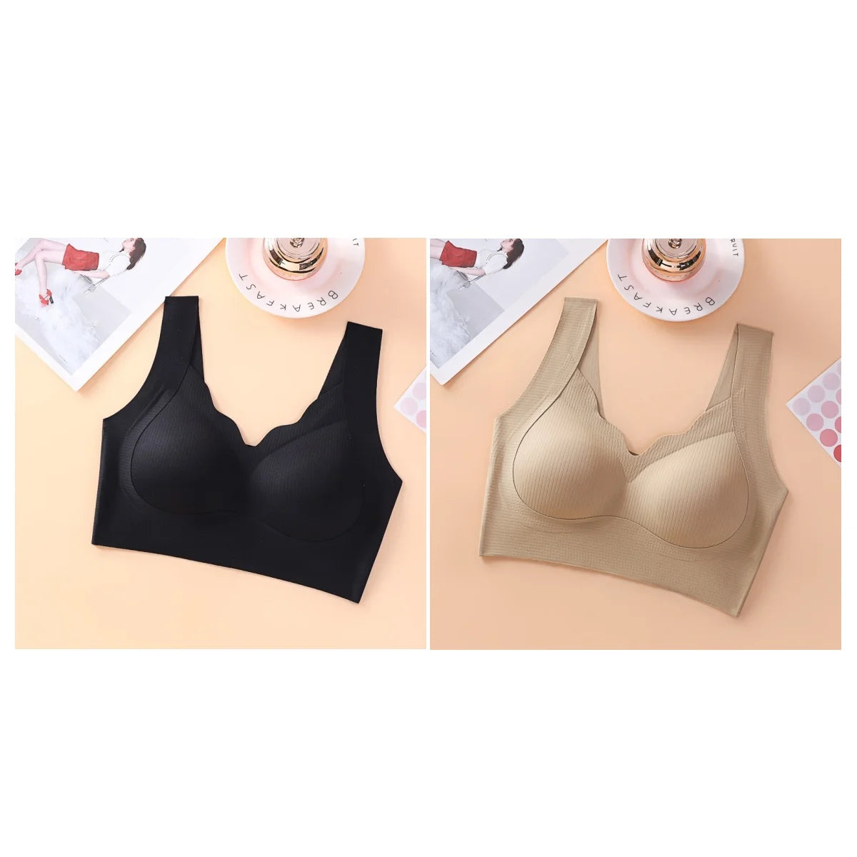 2Pcs/Set Seamless Bras For Women Padded Underwear Wireless Bralette Breathable No Steel Ring Fitness Underwear Sexy Lingerie