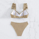 Wrinkled Ruffle Frilled Bra Cup Bikinis 2026 Female Swimsuit Women Swimwear Two Pieces Bikini Set Push Up Beachwear Bathing Suit
