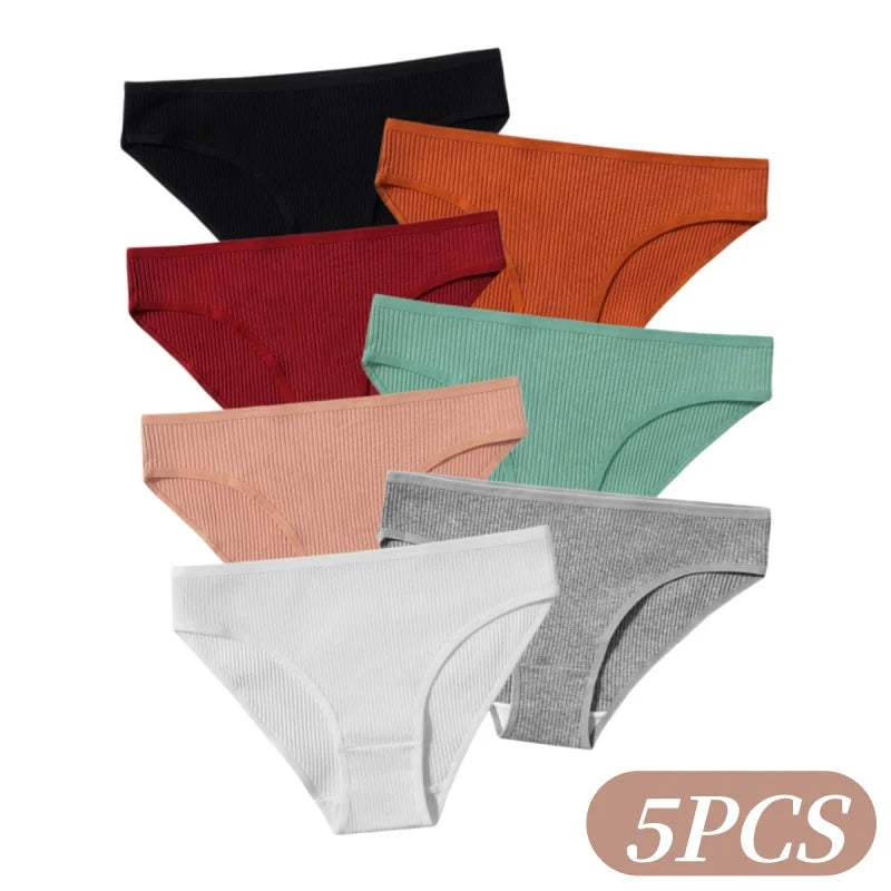 5Pcs/Set Women Cotton Panties Solid Color Low Rise Briefs Female Underpants Comfort Soft Stretch Panty Sexy Lingerie S-XXL