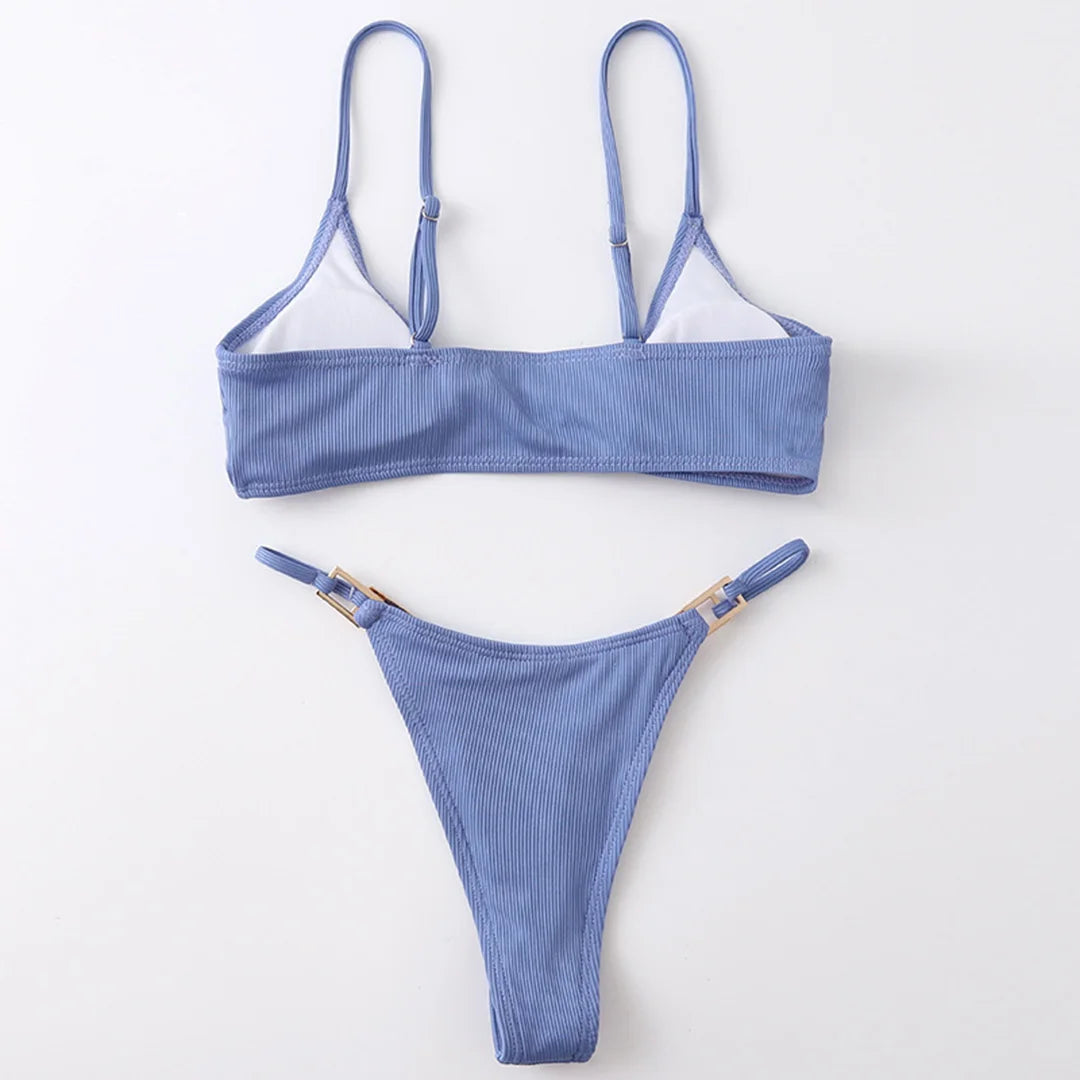 11 Colors Sexy Ribbed High Cut Bikini Women Swimwear Female Swimsuit Two-piece Bikini Padded set Bather Bathing Suit Swim V7111B