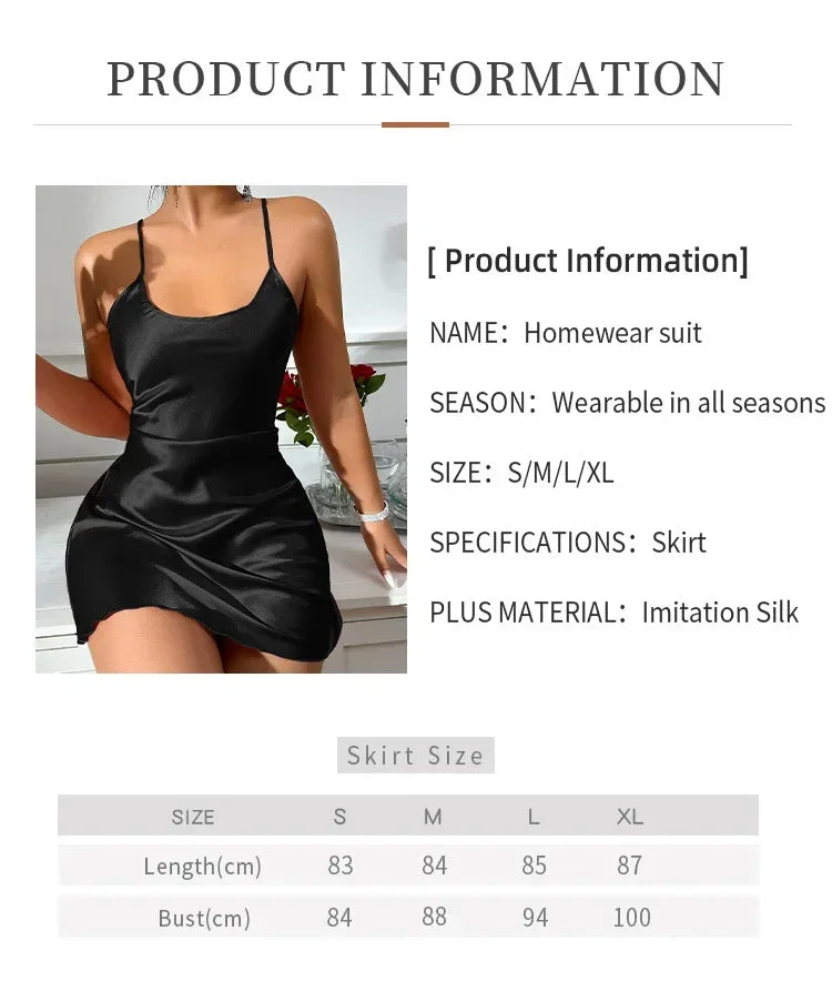 Valentine's Day Sexy Women's Summer Pajamas Backless Ice Silk Slip Short Mini Dress Simulation Silk Nightdress Casual Nighties