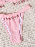 sexy pink pendant halter tie bikinis sets two pieces drawstring thong bandage swimsuit bathing suit swimwear biquini tankini
