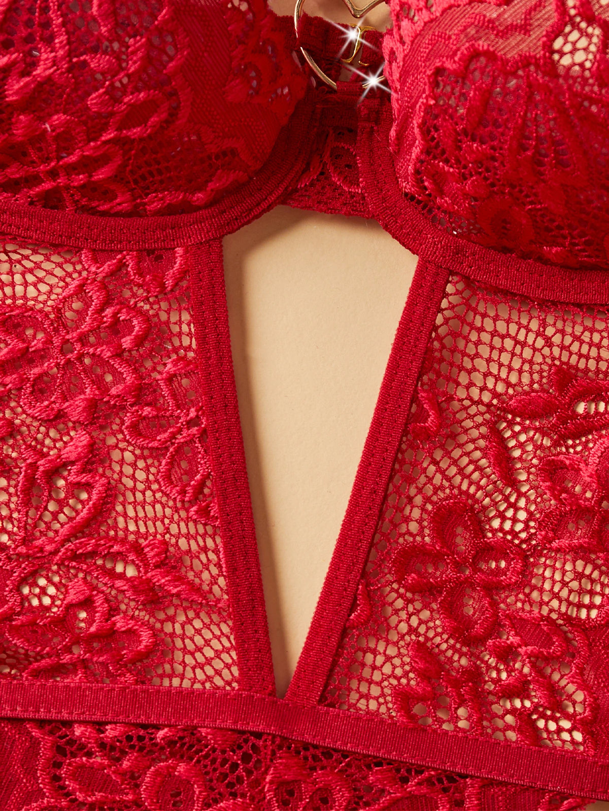 Women Lace Bodysuit Female Underwear Floral Embroidery Heart Shaped Ornament Design Bodycon