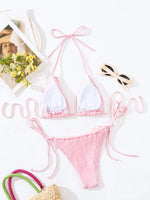 DEKA Women Sexy Thong 3D Flowers Bikini Set Halter Strappy Bikini Thong Swimwear Female Swimsuit Two-pieces Bather Bathing Suit