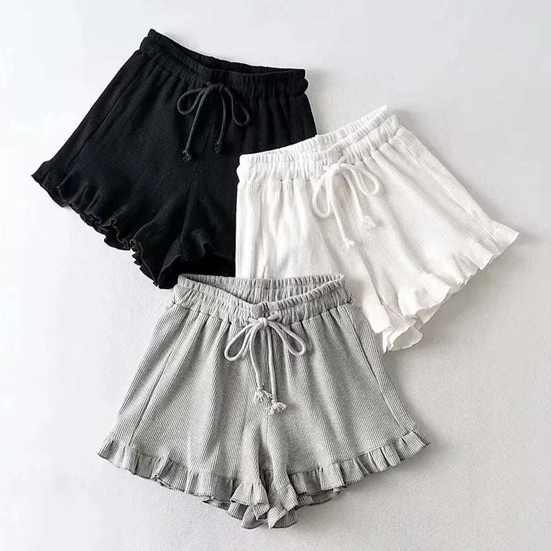 New Women's Sleeping Pants Casual Shorts Waffle Style Morning Running Sports Pants Fashionable and Trendy Lace Hot Pants Y2K