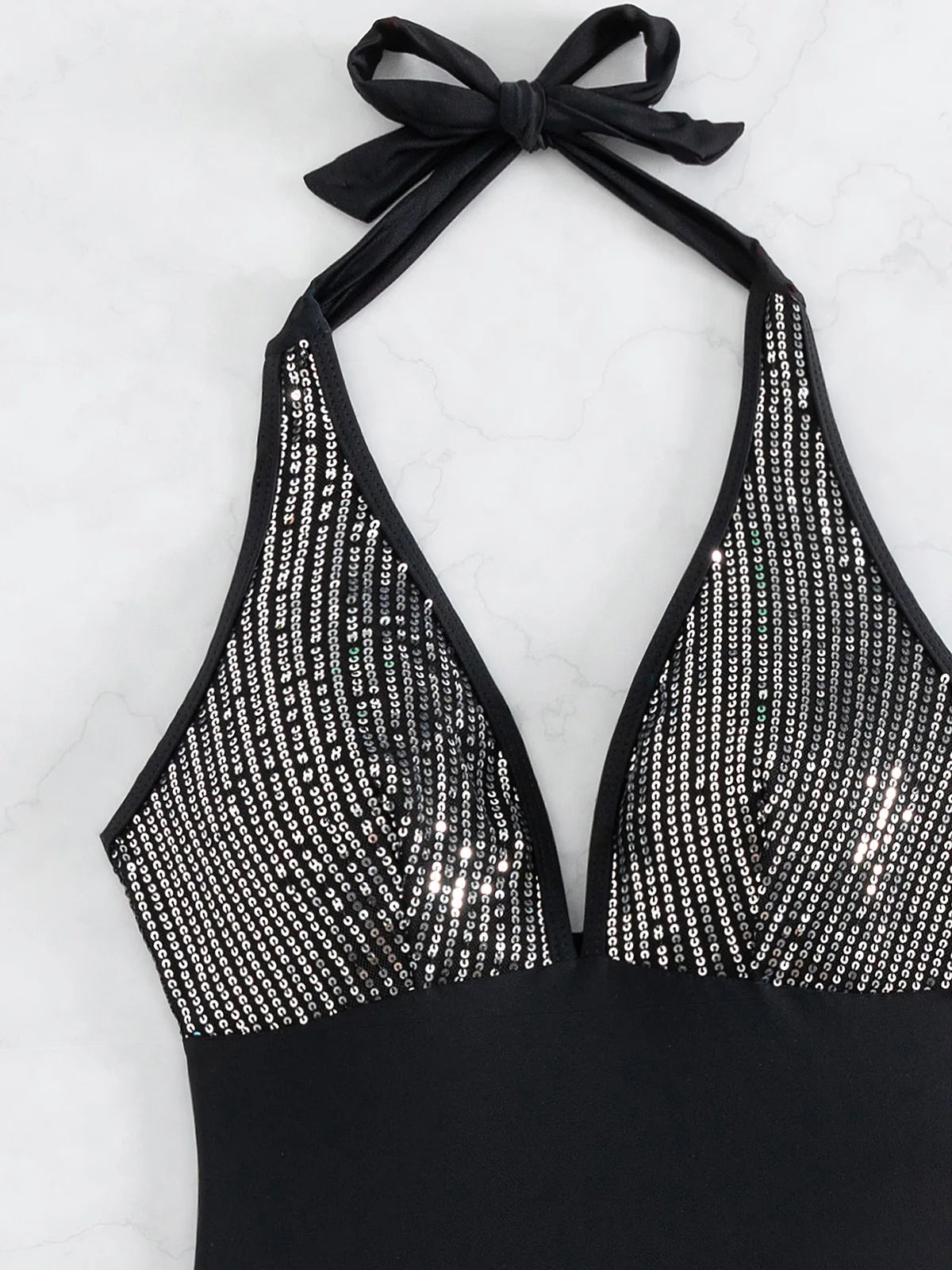 Sexy Shiny Sequins Deep V Backless Monokini Halter Women Swimwear One Piece Swimsuit Female Bather Bathing Suit Swim Lady K4996