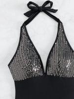 Sexy Shiny Sequins Deep V Backless Monokini Halter Women Swimwear One Piece Swimsuit Female Bather Bathing Suit Swim Lady K4996