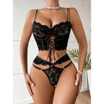 A Set Of Lace Shapewear Underwear Women Ultra-Thin Lace-Up Corset Semi-sheer Sexy Clothing With Underwire Push-up Bra Lingerie