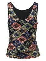 Summer Women Sequin Tank Tops Sparkly Graphic V Neck Vest Fashion Stylish Sleeveless Shirts Casual Office Daily Streetwear