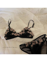 MOYISU Kawaii French Triangle Bra Airism Ultra Thin Invisible Bralette Set Black Lingerie Comfort S-XL 32-38 Sexy Tushy &Panty