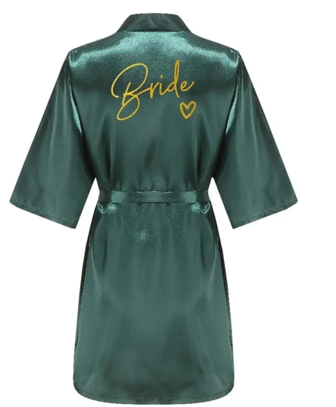 Wedding Party Team Bride Robe Kimono Satin Pajamas Bridesmaid Bathrobe Gold Letter SP089