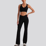 Women's Yoga Exercise Sets Women Backless Sports Tank Top V Shape High Waist Wide Leg Pants Fitness Gym Running Workout Clothes