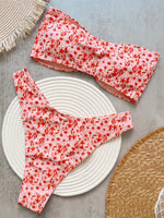 Floral Printed Bandeau Bikini Women Swimsuit Female Swimwear Two Pieces Bikini Set Strapless Bather Bathing Suit Swim Beachwear