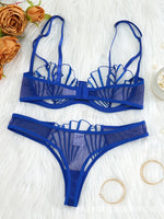 2pcs Women's Bra Set Sexy Lace Mesh Lingerie Set Ultra Thin Breathable Comfortable Lightweight Scallop Transparent Lingerie Set