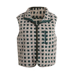 Women’s Fuzzy Checkered Vest Sleeveless Stand Collar Zip Up Vest Jacket Loose Spring Fall Warm Outwear