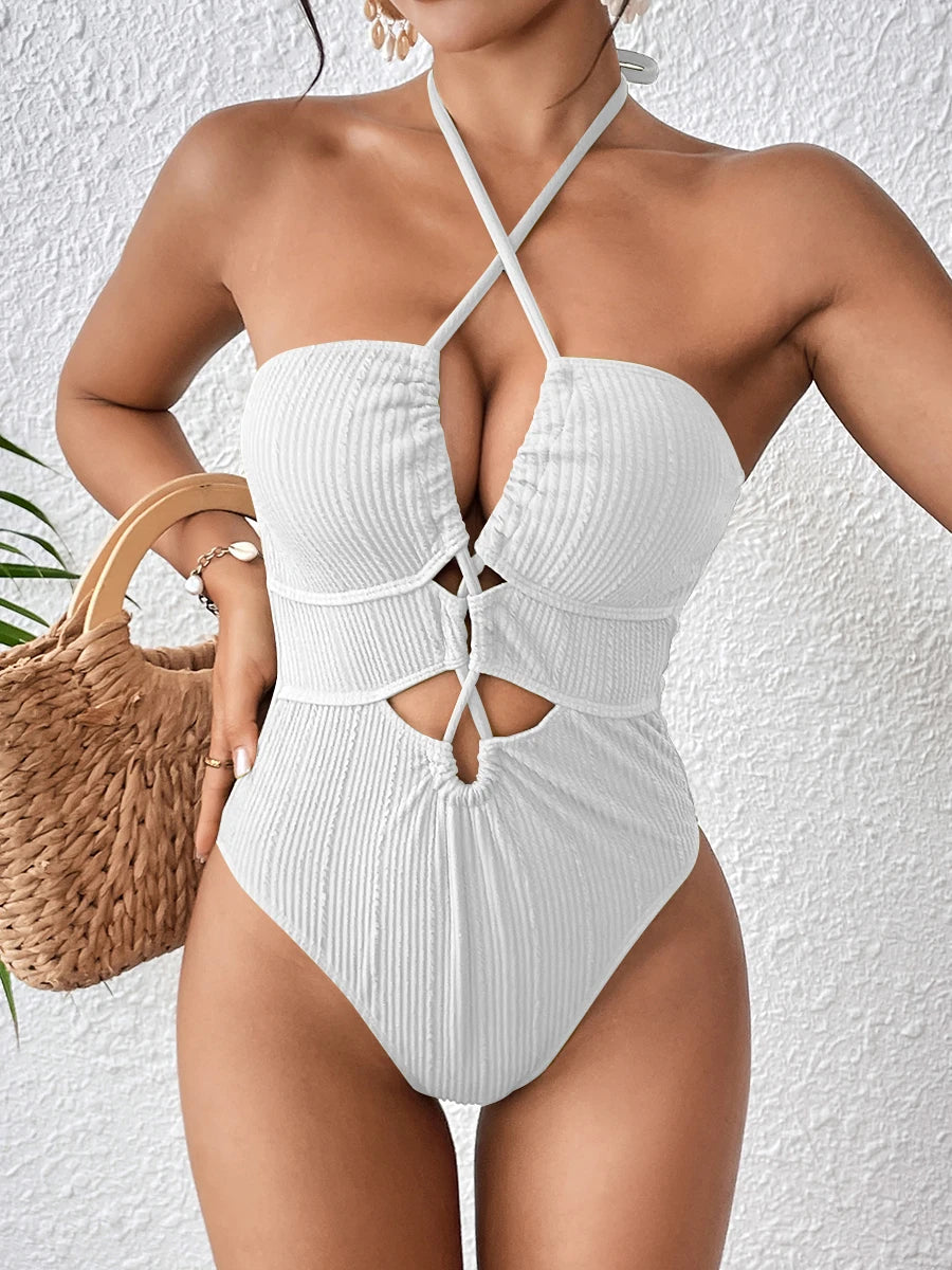 2026 Sexy Halter Swimsuit One Piece Hollow Swimwear Women Bathers Bathing Swimming Swim Suit Female Beachwear