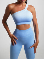 Seamless Tight Yoga Sets Sports Fitness Gradient Single Shoulder Bra High Waist Hip Lifting Pants Suits Wokout Gym Running Sets