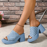 Stylish Pearl Decor Denim Sandals Women Summer Plus Size Buckle Platform Sandal Woman Office Ladies Open Toe Sandalias Mujer