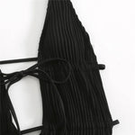 Sexy Backless One Piece Swimsuit Woman 2026 String Texture Swimwear Hollow Out Monokini High Cut Bathing Suit Deep V Neck Bather